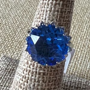 Clark & Combs Sterling Silver Faceted Blue Art Glads Ring Size 6.75